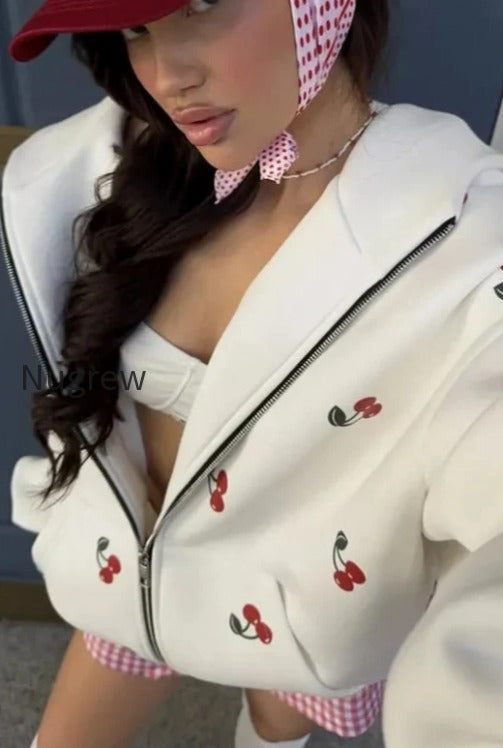 db-cherry-print-zip-up-hoodie