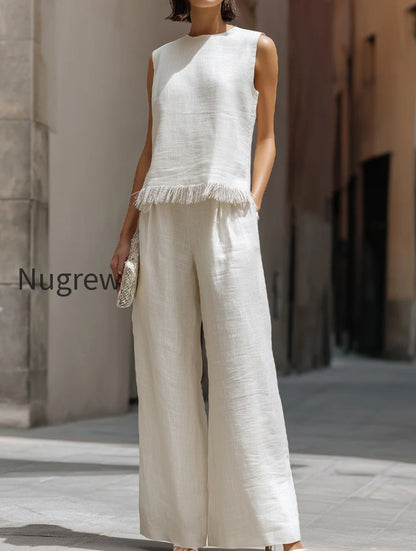sleeveless-textured-top-and-wide-leg-pants-set-with-frayed-hem-detail