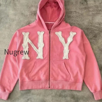 db-letter-embroidered-oversized-zip-hoodie