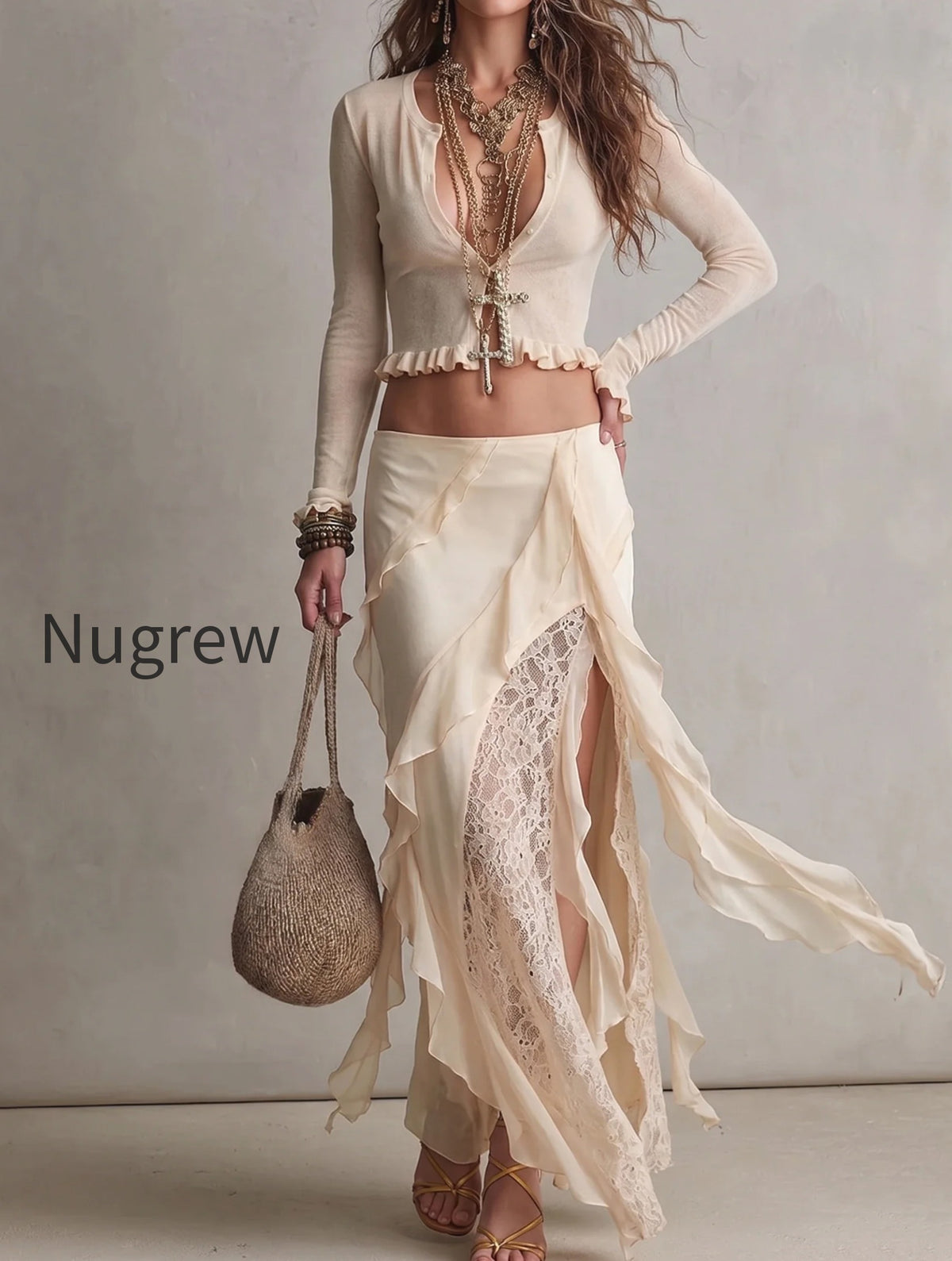 women-2-piece-ruffle-crop-top-lace-slit-chiffon-maxi-skirt-set