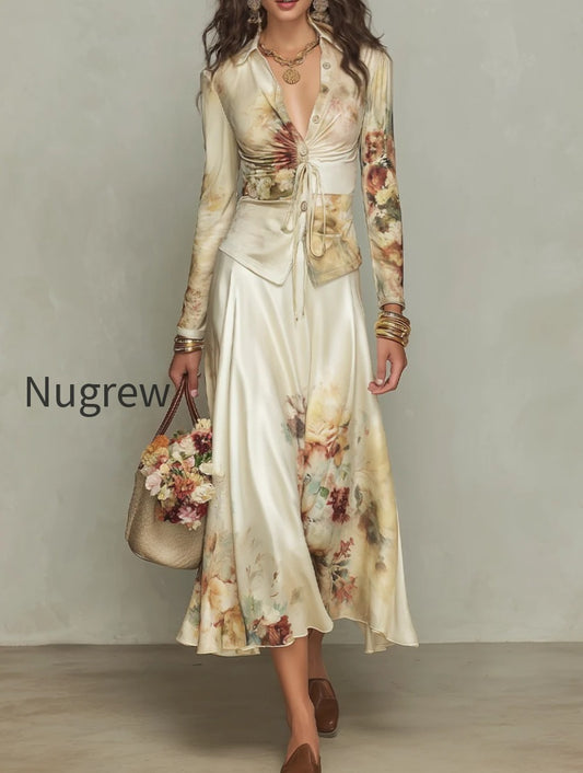 elegant-ivory-floral-print-satin-skirt-set