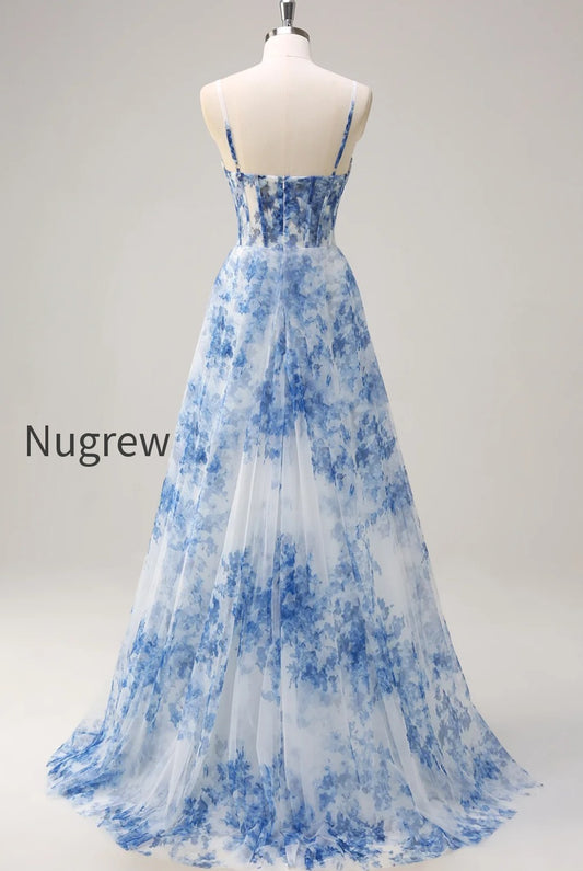 white-blue-flower-spaghetti-straps-corset-long-prom-dress-with-slit