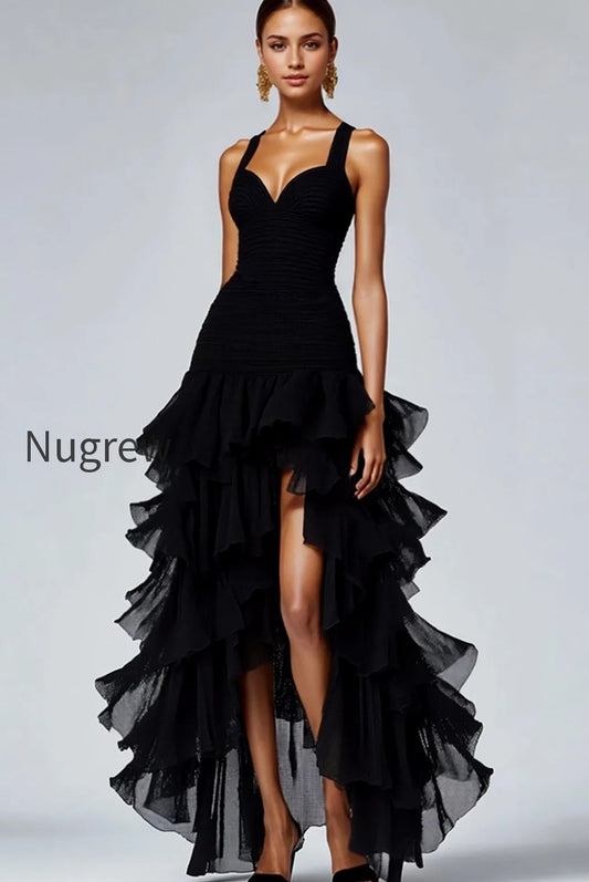 black-organza-sweetheart-ruffled-high-low-formal-dress