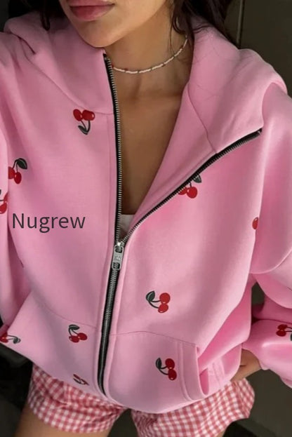 db-cherry-print-zip-up-hoodie
