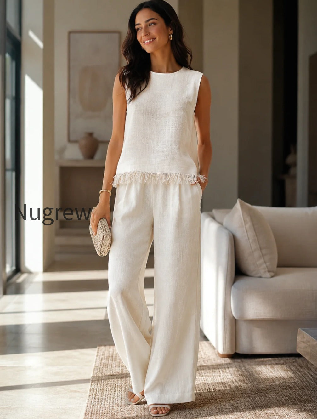 sleeveless-textured-top-and-wide-leg-pants-set-with-frayed-hem-detail