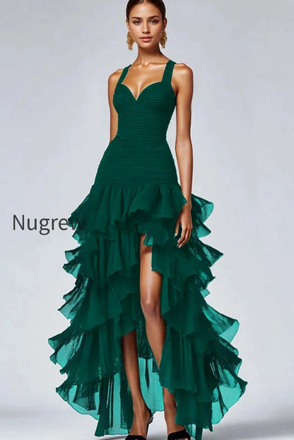black-organza-sweetheart-ruffled-high-low-formal-dress