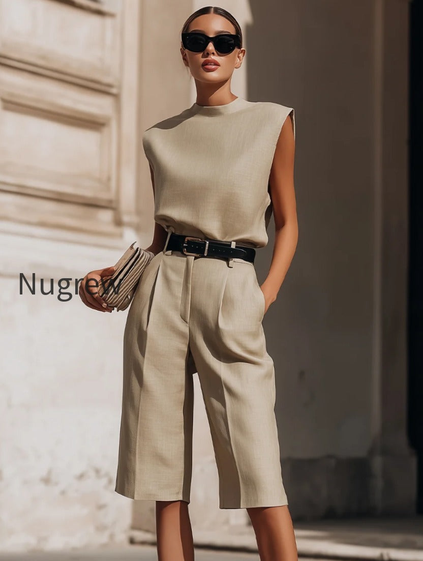 minimalist-structured-sleeveless-top-and-tailored-bermuda-shorts-set