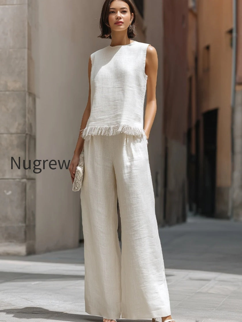 sleeveless-textured-top-and-wide-leg-pants-set-with-frayed-hem-detail