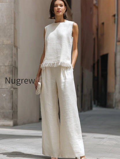 sleeveless-textured-top-and-wide-leg-pants-set-with-frayed-hem-detail