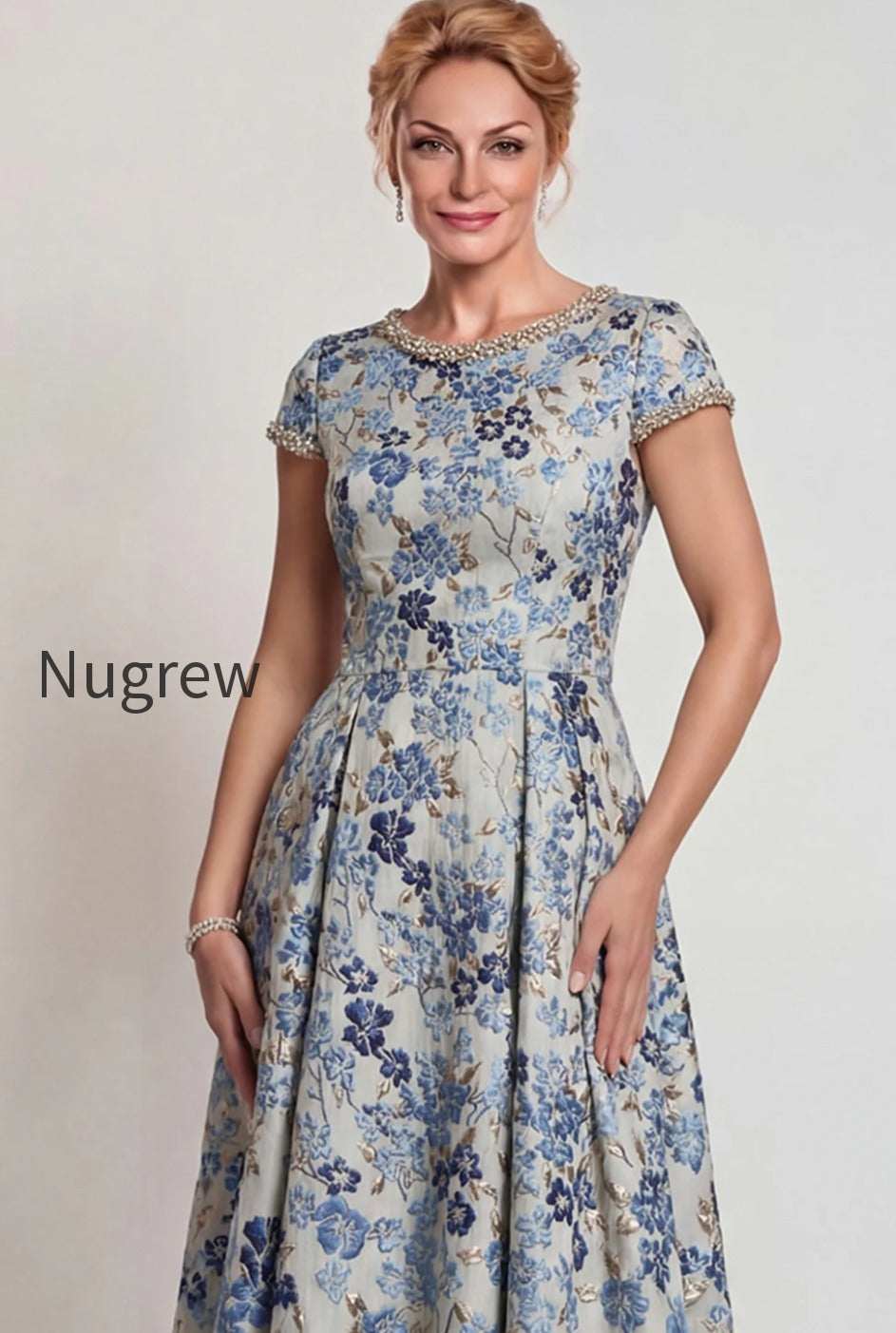 grey-blue-floral-jacquard-a-line-long-mother-of-the-bride-dress-with-sleeves
