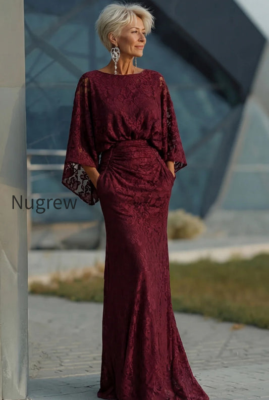 burgundy-floral-lace-sheath-boat-neck-long-mother-of-the-bride-dress-with-pockets
