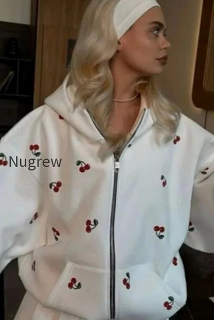 db-cherry-print-zip-up-hoodie