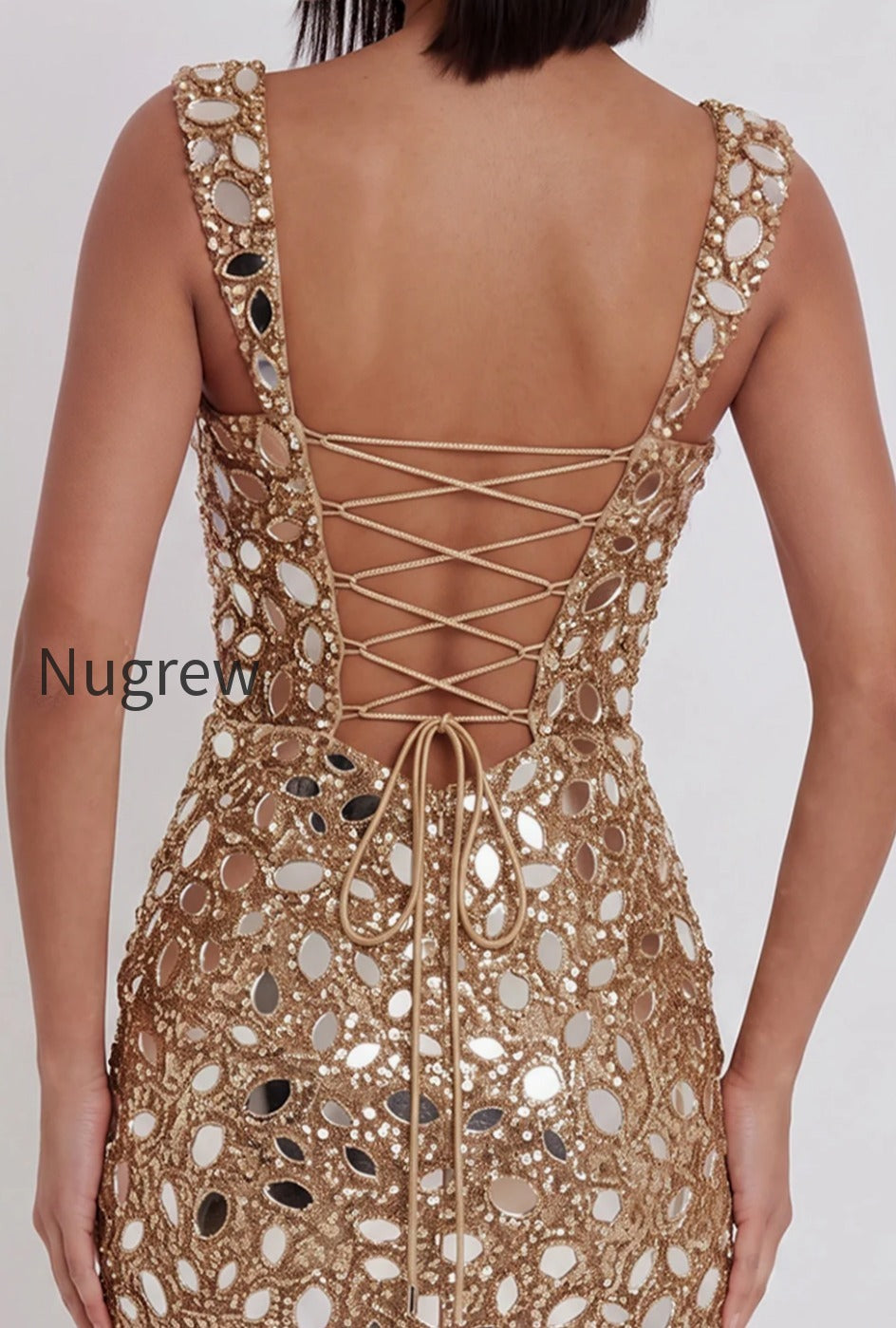 sparkly-gold-tight-sequin-mirror-short-homecoming-dress-with-slit