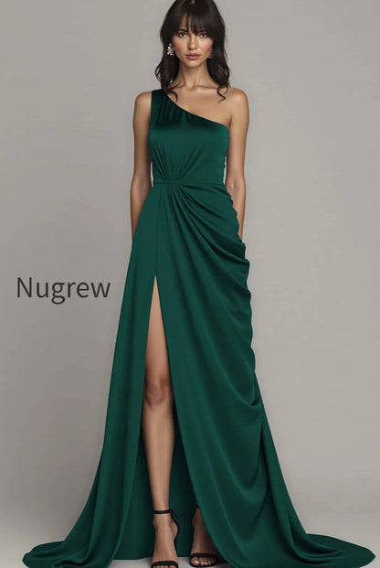 black-one-shoulder-a-line-long-satin-formal-dress-with-slit