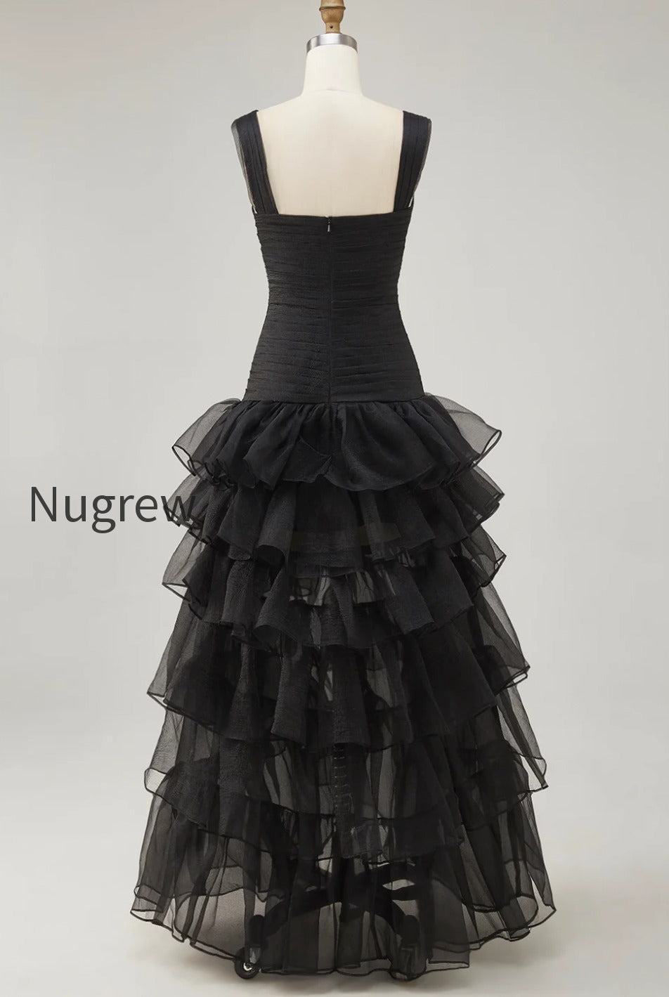 black-organza-sweetheart-ruffled-high-low-formal-dress