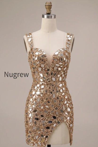 sparkly-gold-tight-sequin-mirror-short-homecoming-dress-with-slit