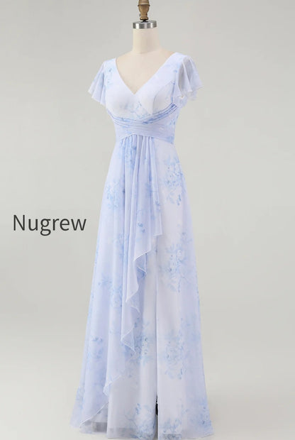 blue-chiffon-floral-a-line-v-neck-long-wedding-guest-dress-with-sleeves