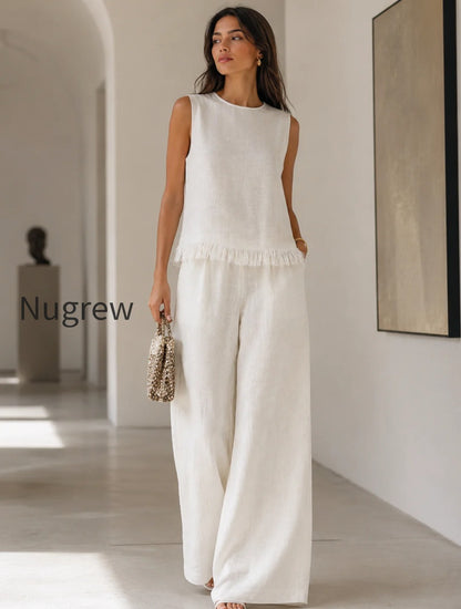 sleeveless-textured-top-and-wide-leg-pants-set-with-frayed-hem-detail
