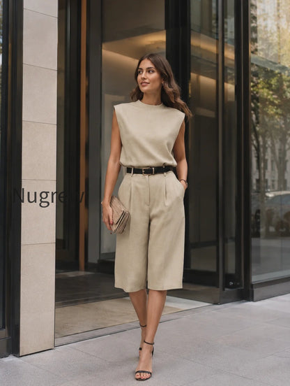 minimalist-structured-sleeveless-top-and-tailored-bermuda-shorts-set
