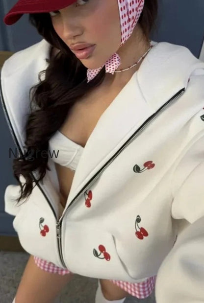 db-cherry-print-zip-up-hoodie