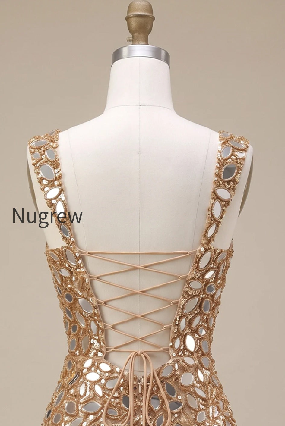 sparkly-gold-tight-sequin-mirror-short-homecoming-dress-with-slit