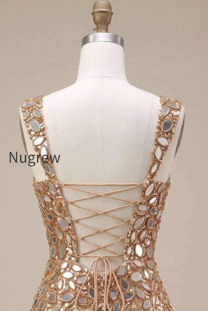 sparkly-gold-tight-sequin-mirror-short-homecoming-dress-with-slit