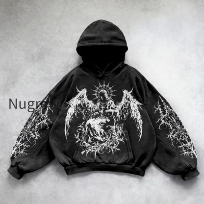 db-oversized-gothic-print-hoodie