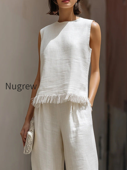 sleeveless-textured-top-and-wide-leg-pants-set-with-frayed-hem-detail