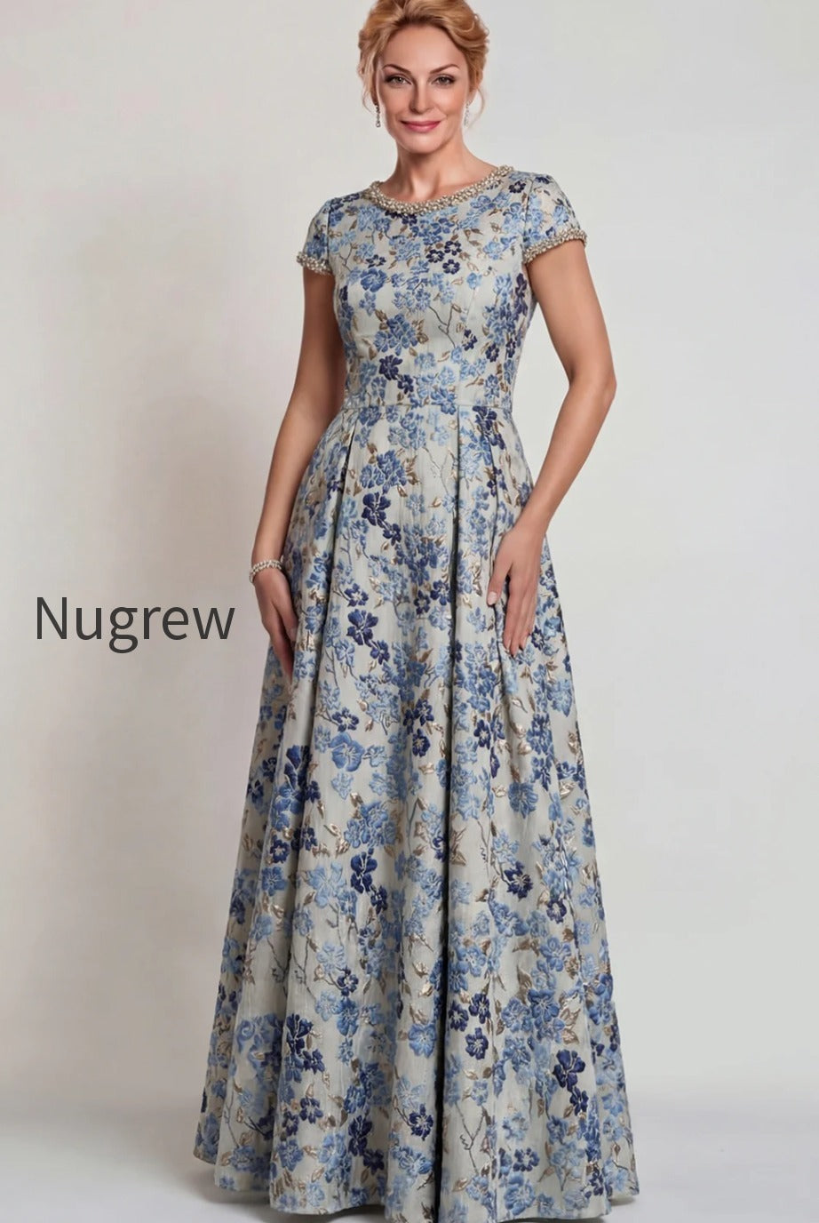 grey-blue-floral-jacquard-a-line-long-mother-of-the-bride-dress-with-sleeves