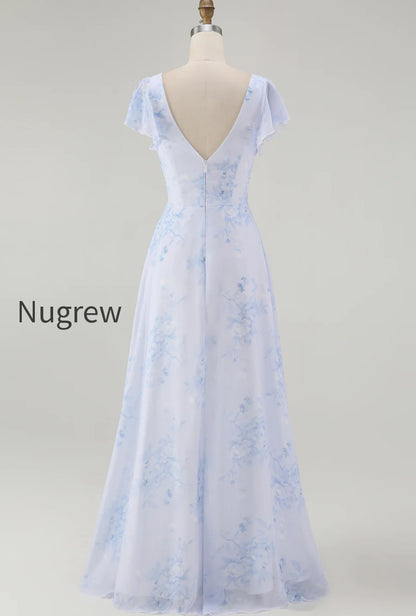 blue-chiffon-floral-a-line-v-neck-long-wedding-guest-dress-with-sleeves