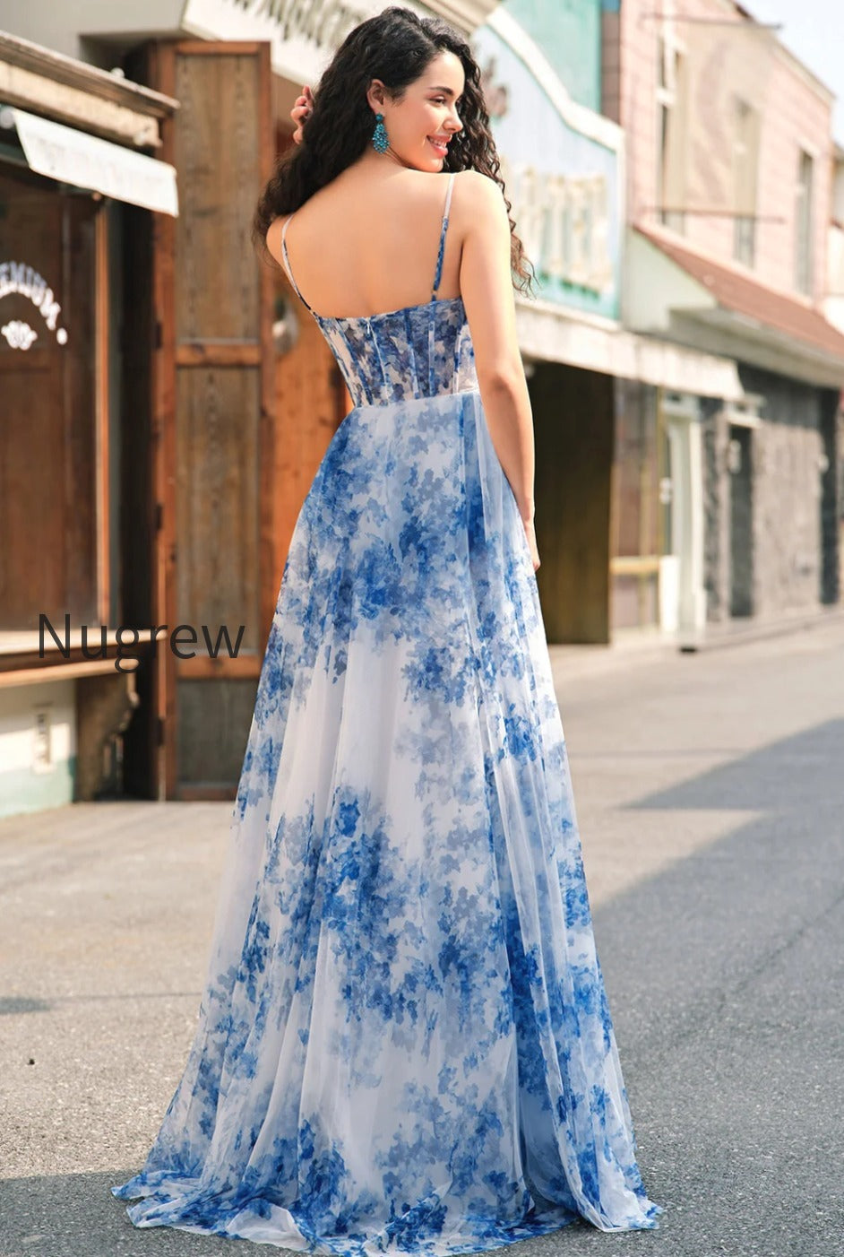 white-blue-flower-spaghetti-straps-corset-long-prom-dress-with-slit