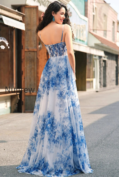 white-blue-flower-spaghetti-straps-corset-long-prom-dress-with-slit